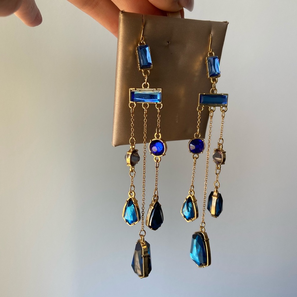 Gold tone Jeweled Chandelier Statement Earrings